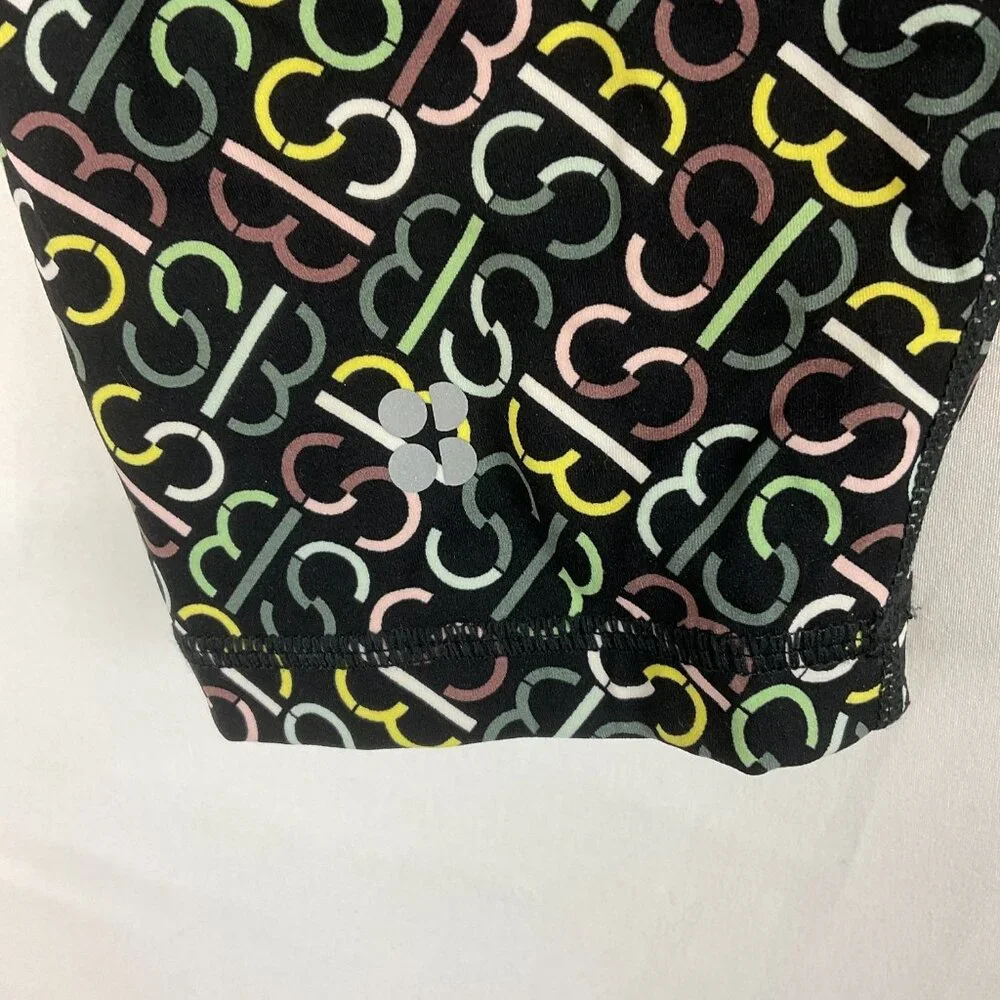Sweaty Betty Power Crop Leggings 4/6 Black Yellow Green Pink Monogram Print Tech